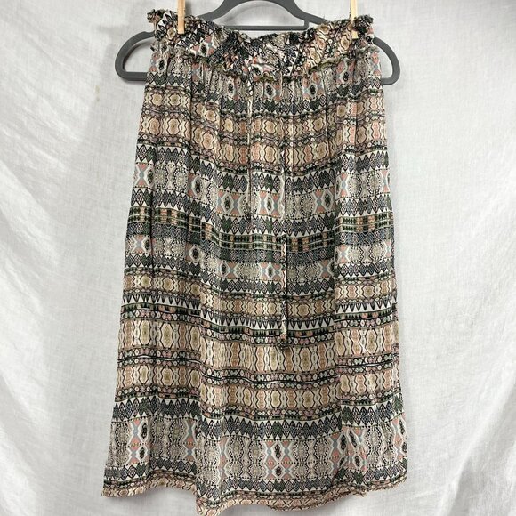 Gypsy 05 Silk Gypsy Midi Skirt Womens S/M Pockets Bohemian Neutral Southwestern - Picture 1 of 13